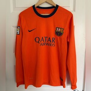 Nike FCB Barcelona Away Jersey 2014/15 Long Sleeve Men’s Large Soccer Orange